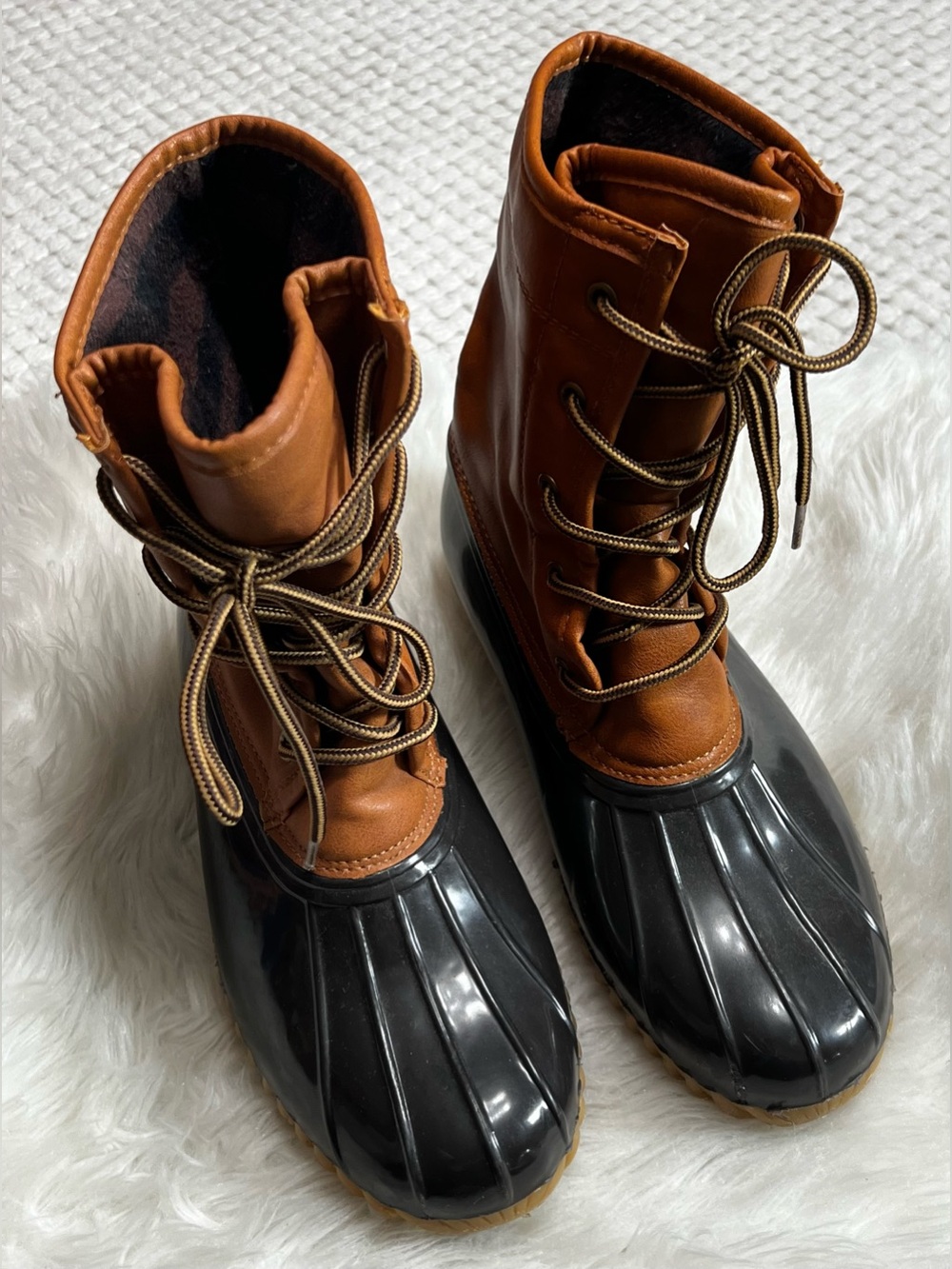 The Original Duck Boot Duck Boots Brown/Black Plaid Flannel Lining Women’s 8